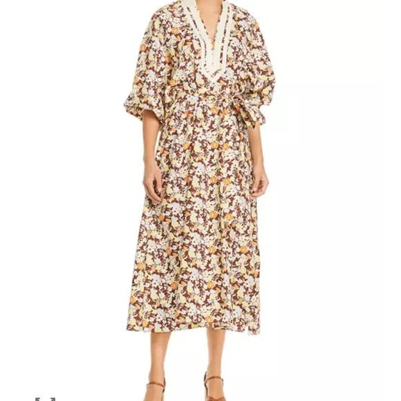 Tory Burch Printed Balloon Sleeve Tunic Caftan Dress - Picture 4 of 10